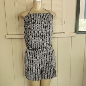 CAbi Blue and White Geometric Print Jumpsuit